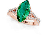 Rose gold Marquise Cut Emerald  Halo Twist Band Solitaire Prong Setting Ring_43