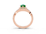Rose gold Marquise Cut Emerald  Halo Twist Band Solitaire Prong Setting Ring_45