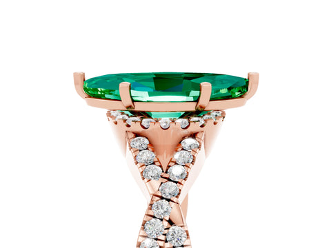 Rose gold Marquise Cut Emerald Halo Twist Band Solitaire Prong Setting Ring_5
