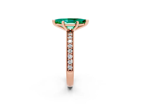 Rose gold Marquise Cut Emerald Milgrain Pavé Engagement Ring with Four-Prong Setting_2