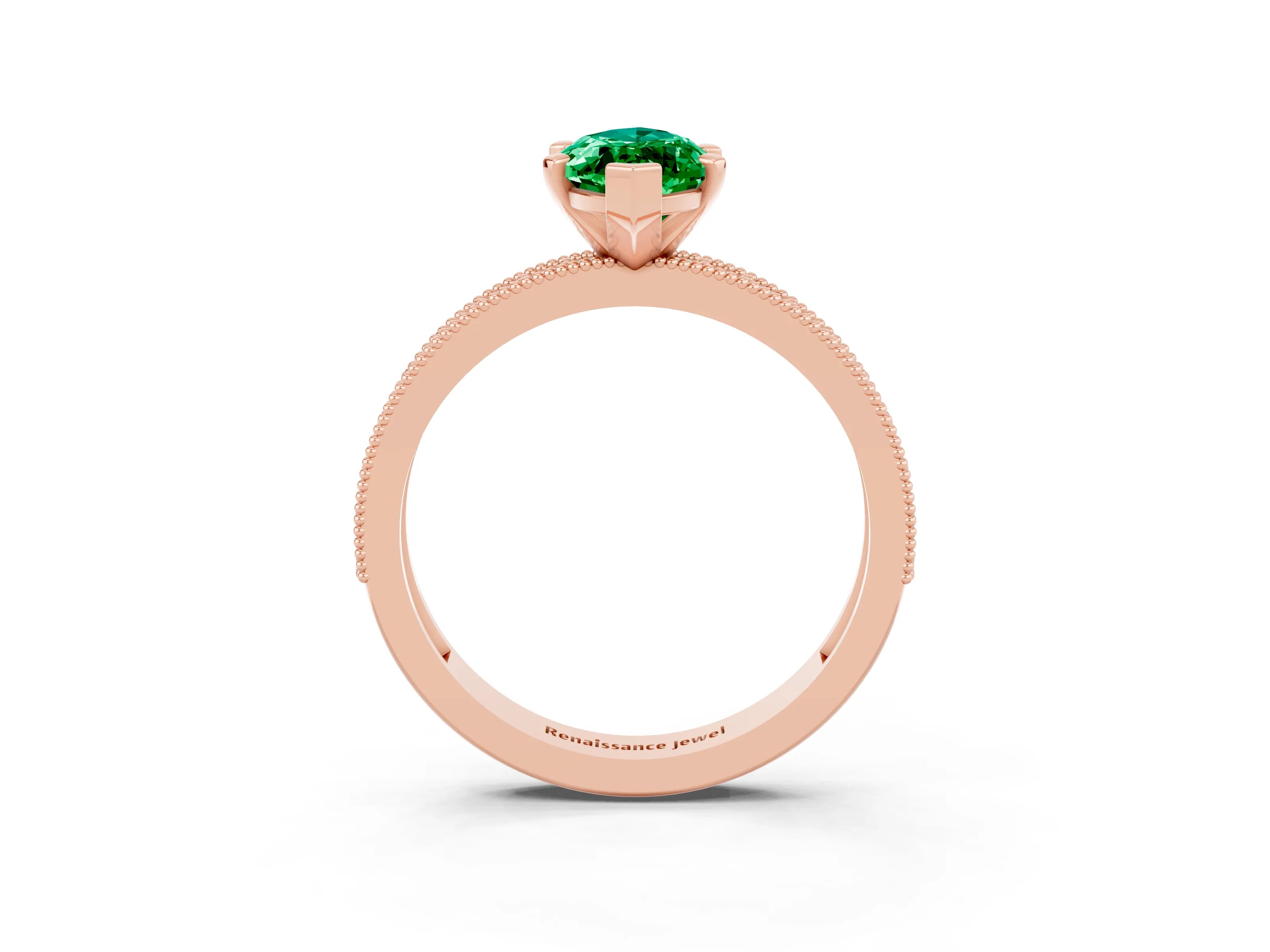Rose gold Marquise Cut Emerald Milgrain Pavé Engagement Ring with Four-Prong Setting_3