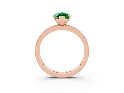 Rose gold Marquise Cut Emerald Milgrain Pavé Engagement Ring with Four-Prong Setting_3