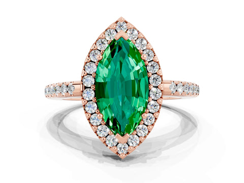 Rose gold Marquise Cut Emerald Pavé Halo Ring with Four-Prong Setting_12