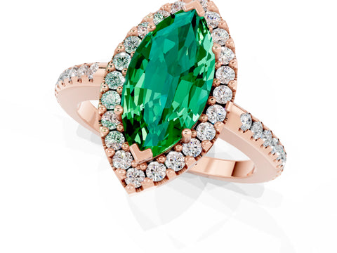 Rose gold Marquise Cut Emerald Pavé Halo Ring with Four-Prong Setting_13