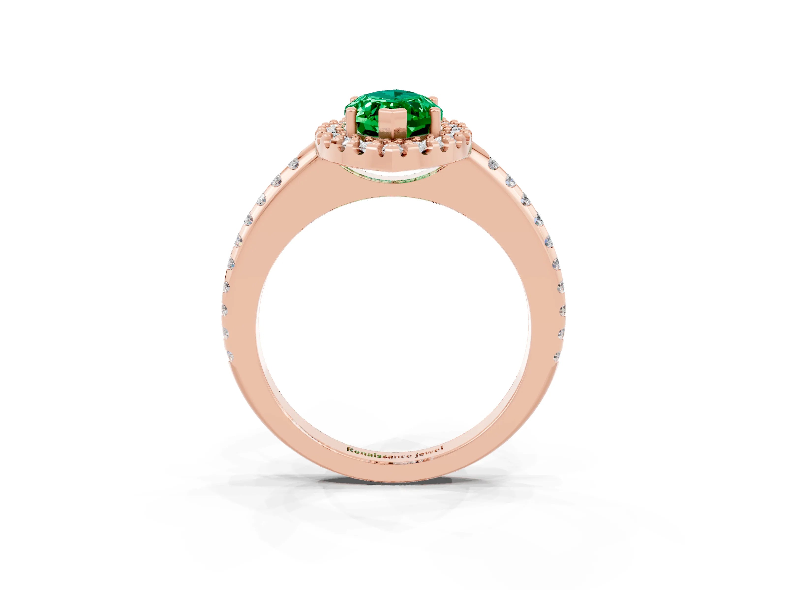 Rose gold Marquise Cut Emerald Pavé Halo Ring with Four-Prong Setting_15