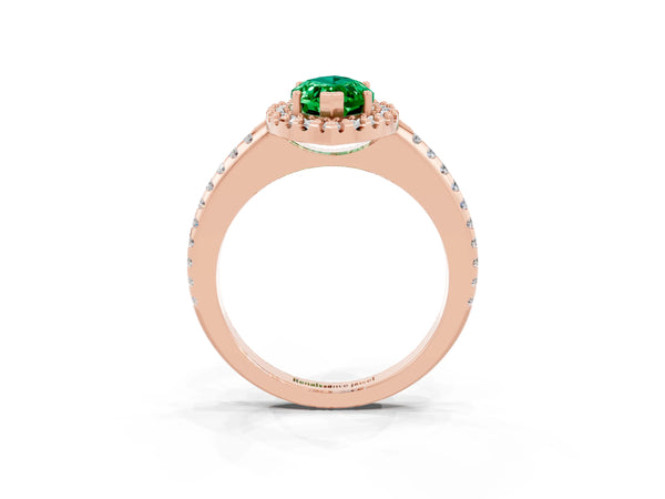 Rose gold Marquise Cut Emerald Pavé Halo Ring with Four-Prong Setting