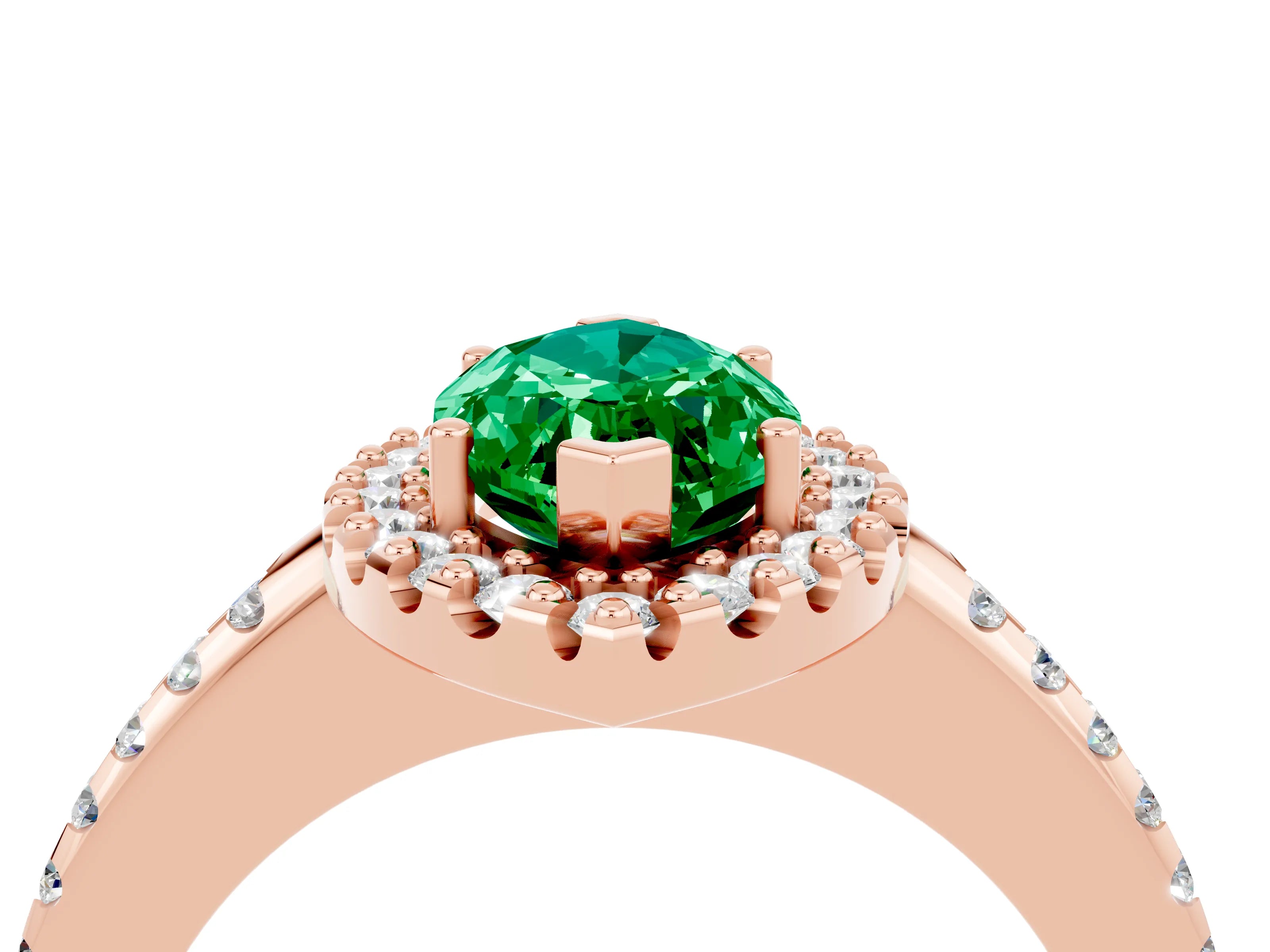 Rose gold Marquise Cut Emerald Pavé Halo Ring with Four-Prong Setting_16