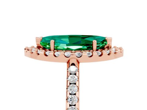 Rose gold Marquise Cut Emerald Pavé Halo Ring with Four-Prong Setting_17
