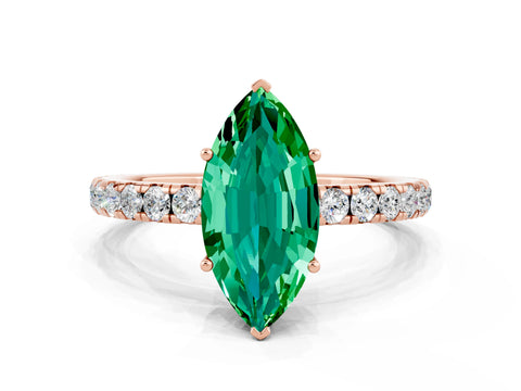 Rose gold Marquise Cut Emerald Pavé Solitaire Engagement Ring with Four-Prong Setting_12