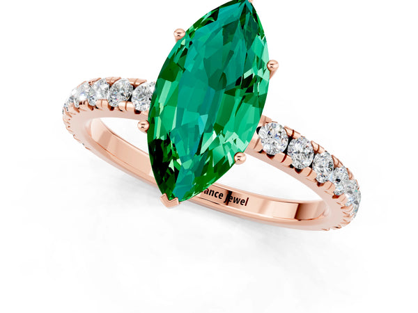 Rose gold Marquise Cut Emerald Pavé Solitaire Engagement Ring with Four-Prong Setting