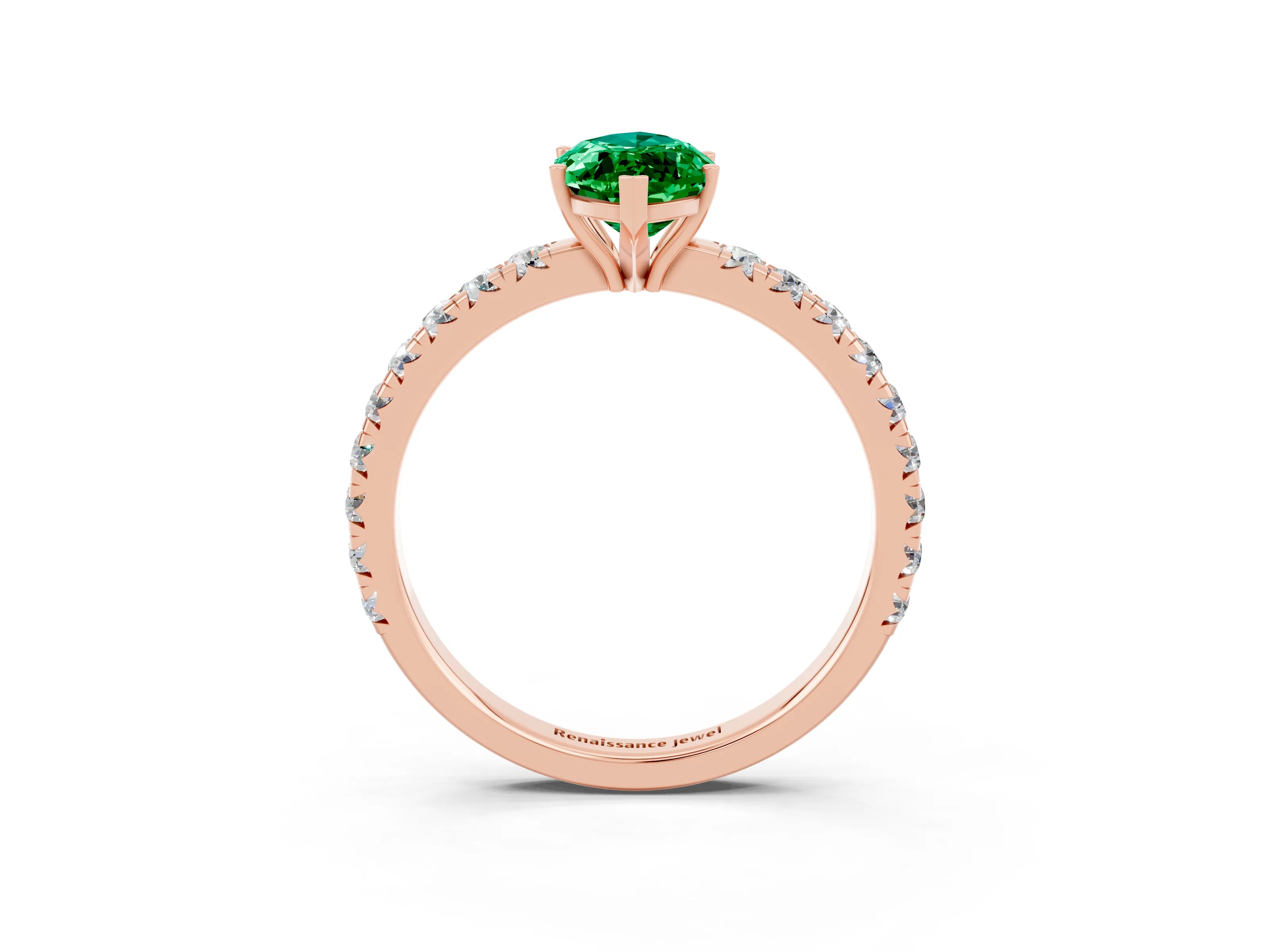 Rose gold Marquise Cut Emerald Pavé Solitaire Engagement Ring with Four-Prong Setting_15