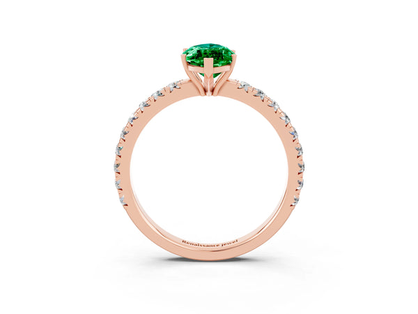 Rose gold Marquise Cut Emerald Pavé Solitaire Engagement Ring with Four-Prong Setting