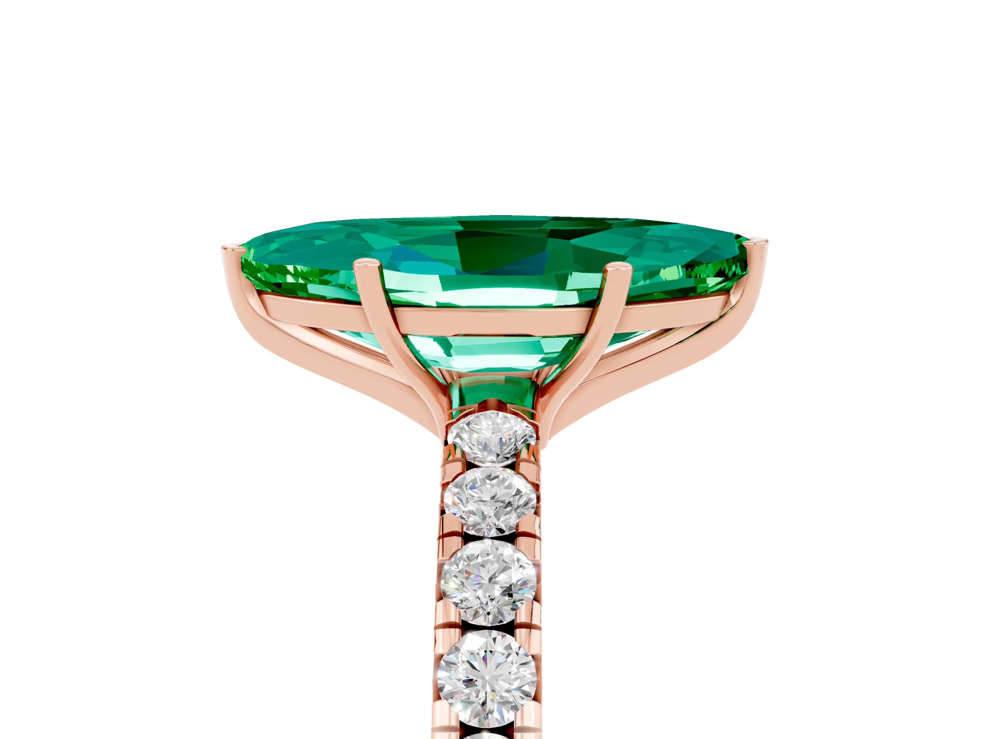 Rose gold Marquise Cut Emerald Pavé Solitaire Engagement Ring with Four-Prong Setting_17