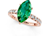 Rose gold Marquise Cut Emerald Pavé Solitaire Ring with Round Band and Prong Setting_25