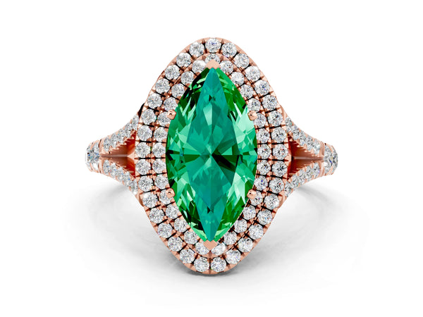 Rose gold Marquise Cut Emerald Pavé Split Shank Double Halo Engagement Ring