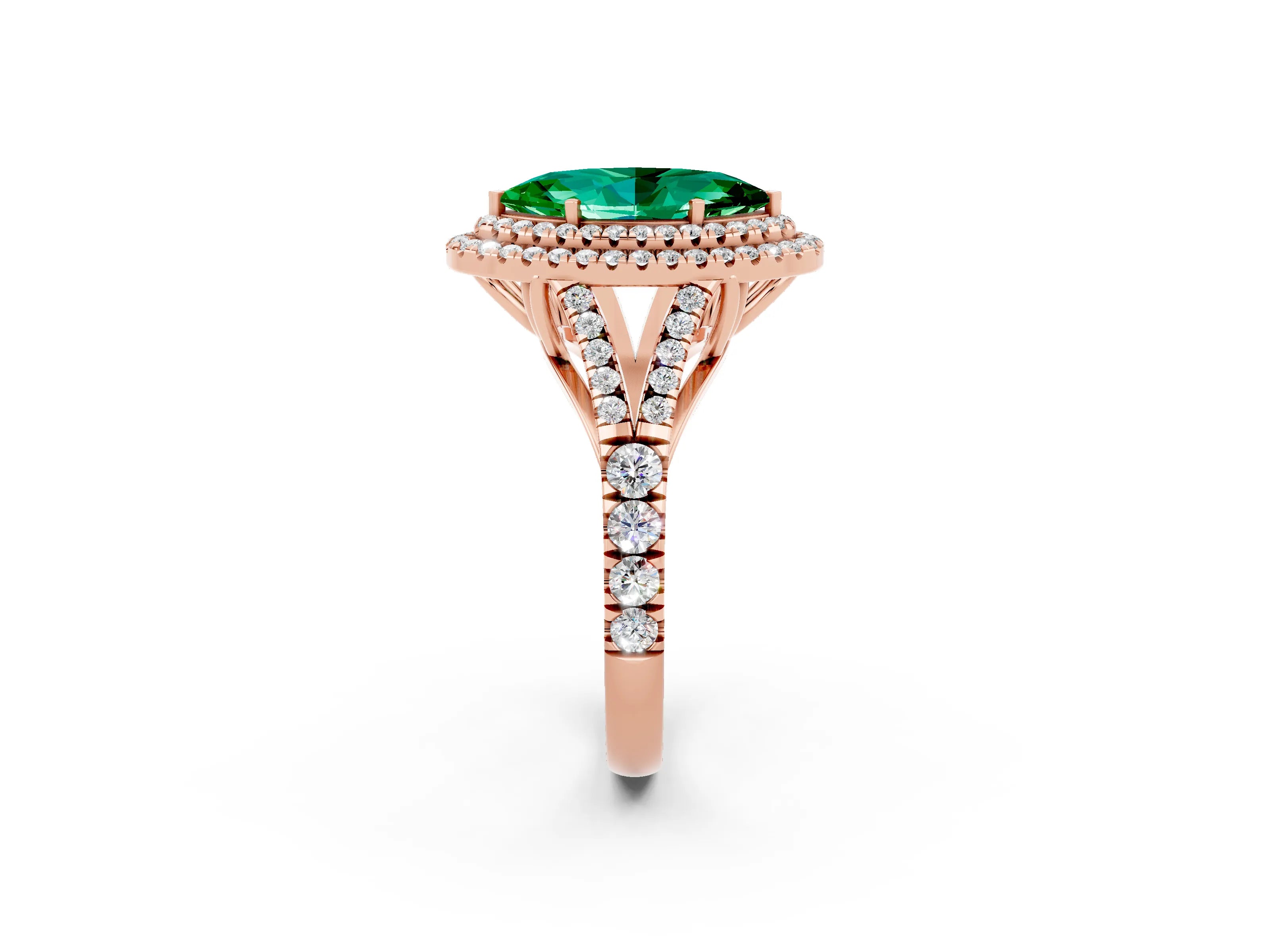 Rose gold Marquise Cut Emerald Pavé Split Shank Double Halo Engagement Ring_14