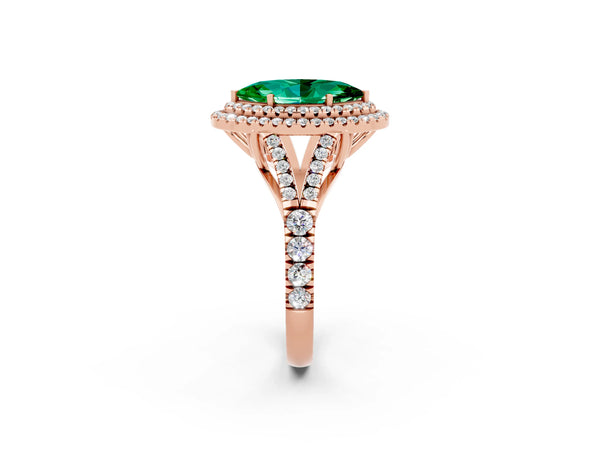 Rose gold Marquise Cut Emerald Pavé Split Shank Double Halo Engagement Ring