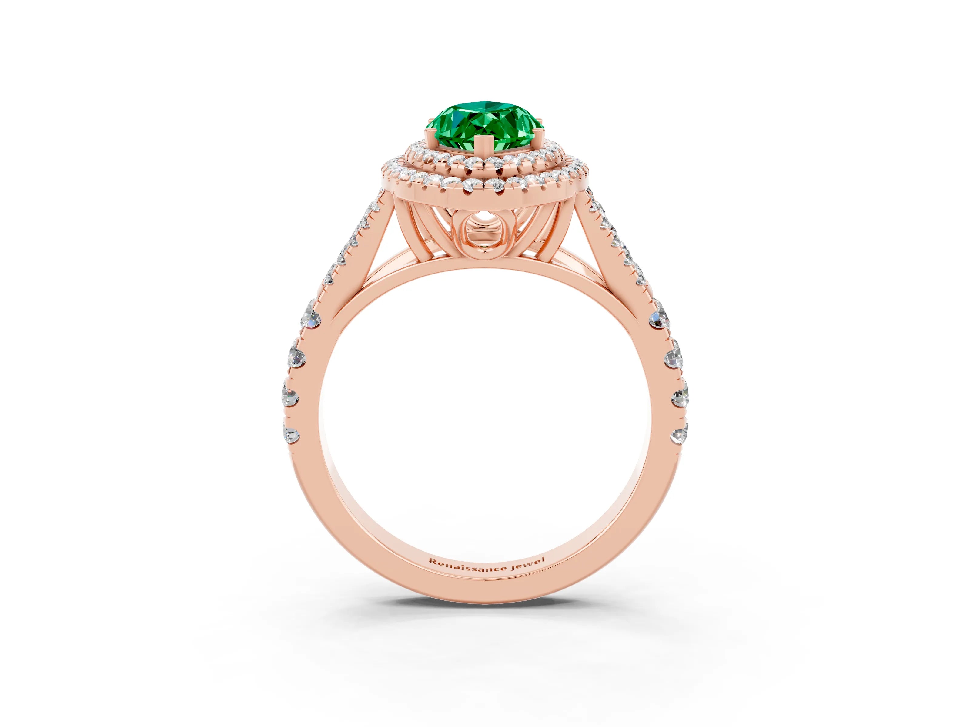 Rose gold Marquise Cut Emerald Pavé Split Shank Double Halo Engagement Ring_15