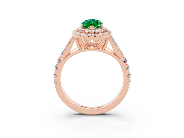 Rose gold Marquise Cut Emerald Pavé Split Shank Double Halo Engagement Ring