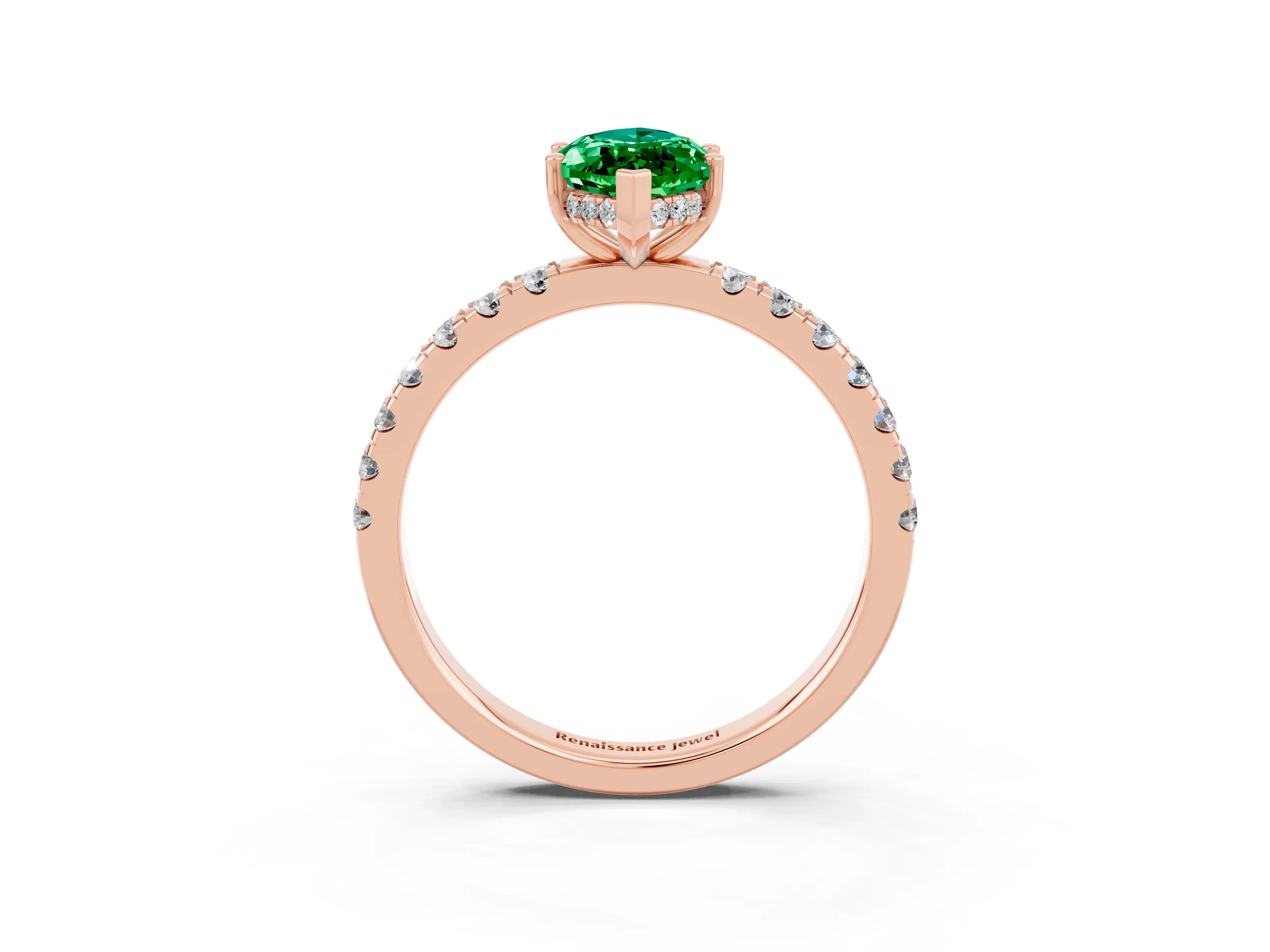 Rose gold Marquise Cut Emerald Pave Band Solitaire Ring with Four-Prong Setting_27