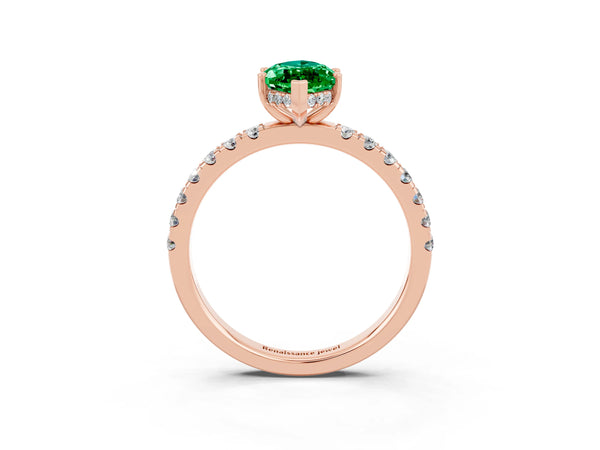 Rose gold Marquise Cut Emerald Pave Band Solitaire Ring with Round  and Prong Setting