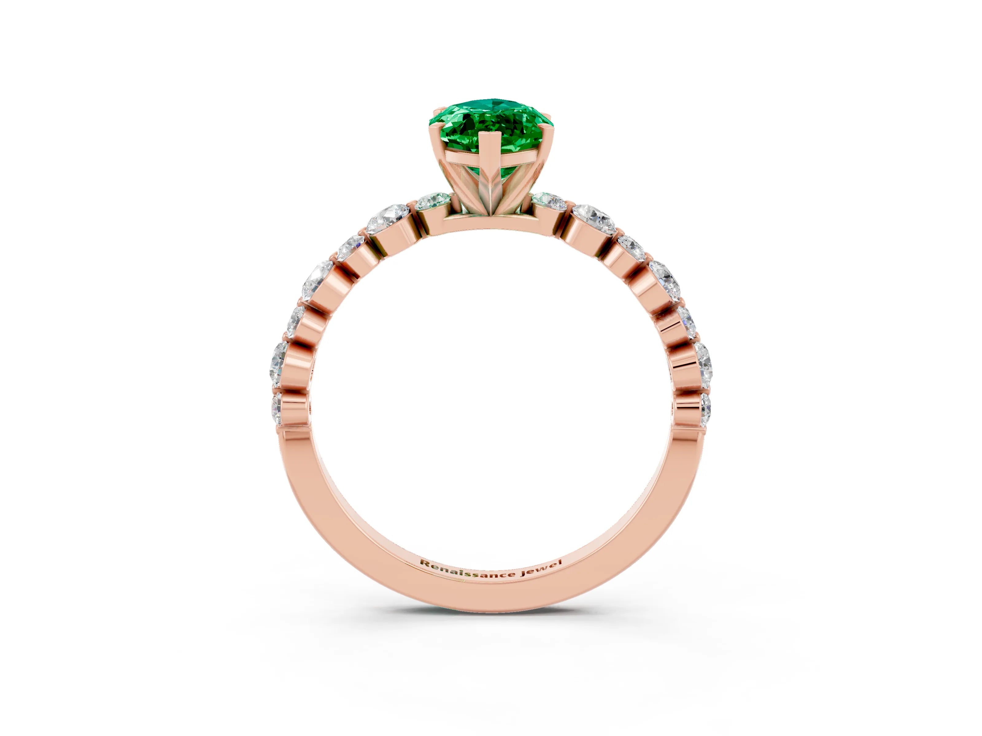 Rose gold Marquise Cut Emerald Prong Set Engagement Ring with Pavé Band_3