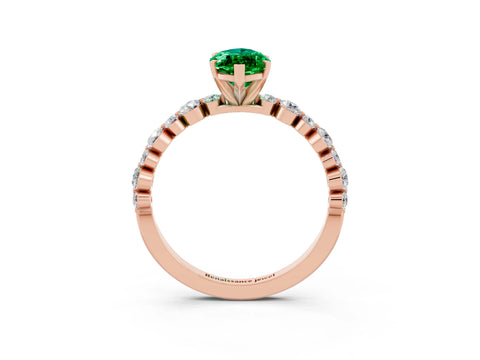 Rose gold Marquise Cut Emerald Prong Set Engagement Ring with Pavé Band_3