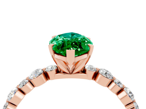 Rose gold Marquise Cut Emerald Prong Set Engagement Ring with Pavé Band_4