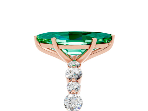 Rose gold Marquise Cut Emerald Prong Set Engagement Ring with Pavé Band_5