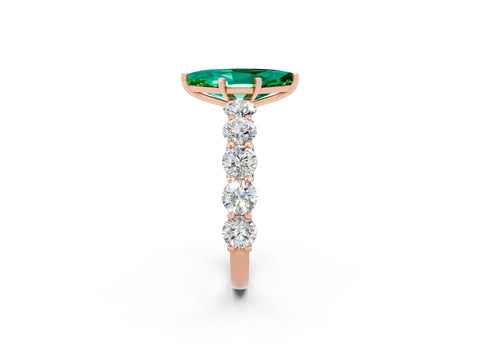 Rose gold Marquise Cut Emerald Prong Setting with Side Stones on a Pave Band_2