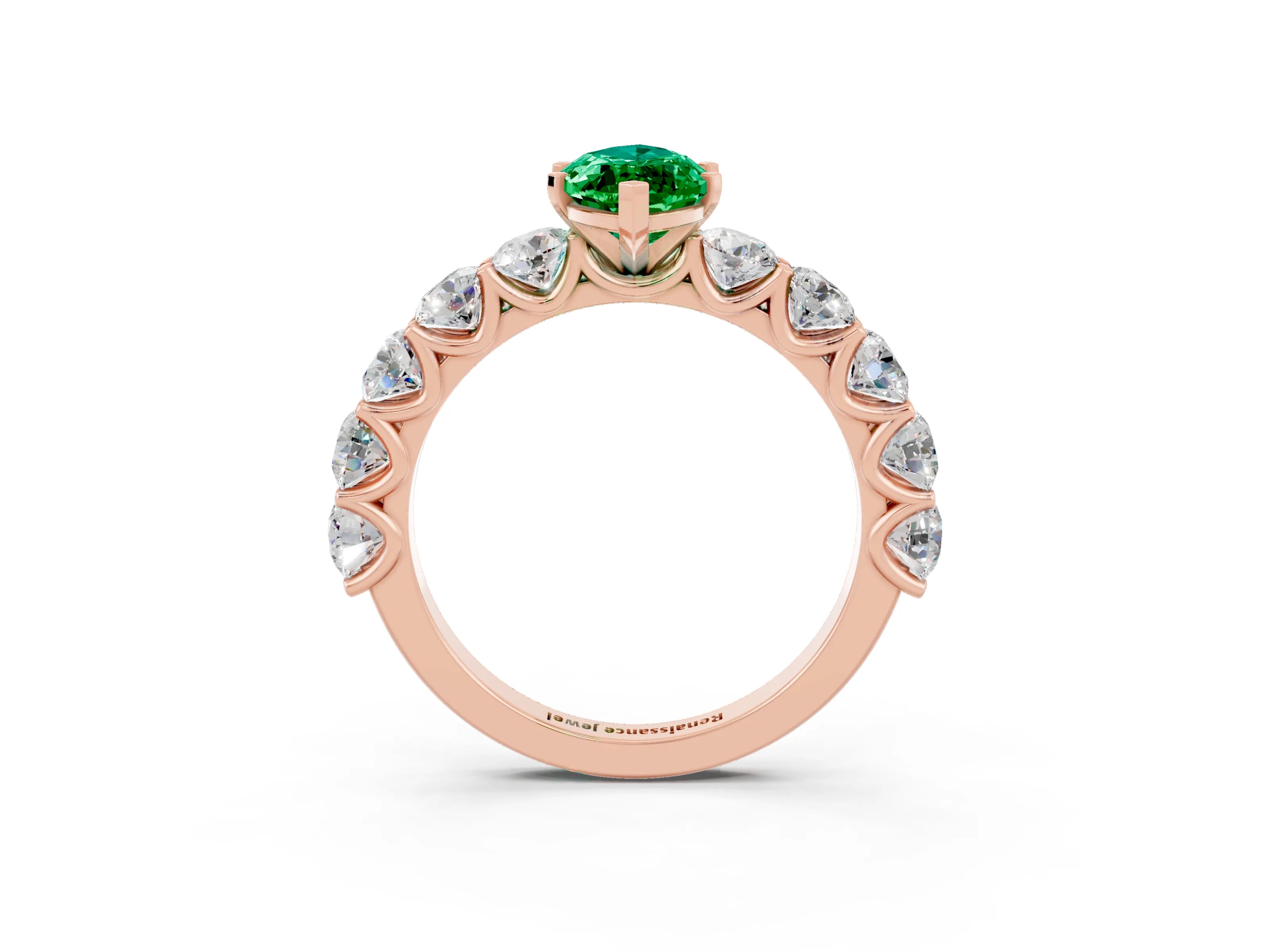 Rose gold Marquise Cut Emerald Prong Setting with Side Stones on a Pave Band_3