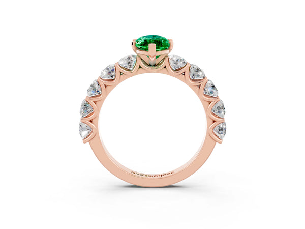 Rose gold Marquise Cut Emerald Prong Setting with Side Stones on a Pave Band