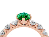 Rose gold Marquise Cut Emerald Prong Setting with Side Stones on a Pave Band_4