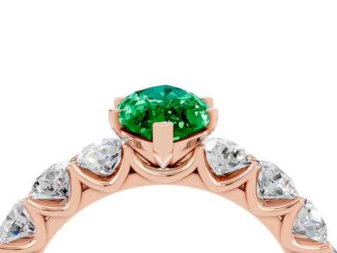 Rose gold Marquise Cut Emerald Prong Setting with Side Stones on a Pave Band_4
