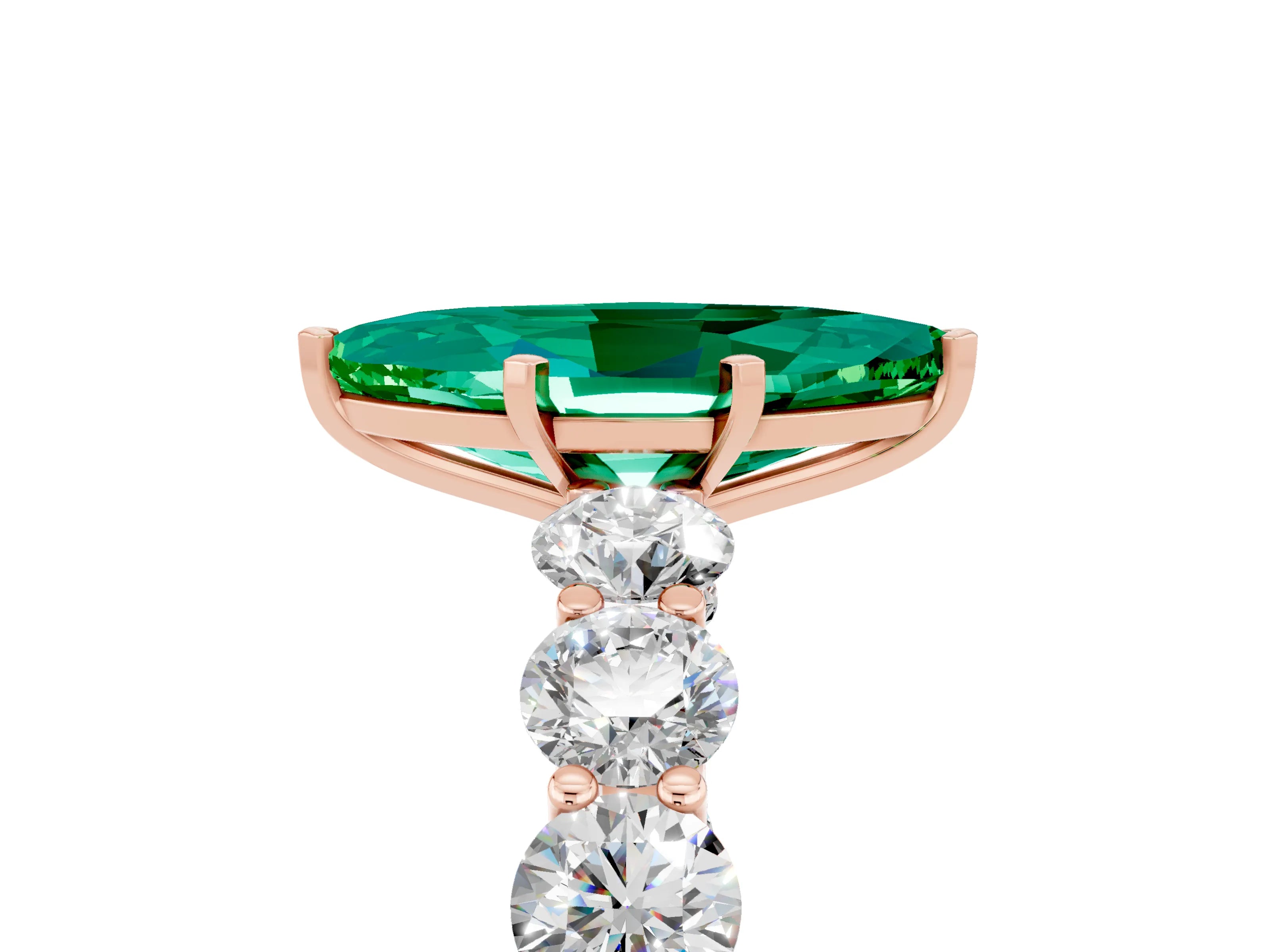 Rose gold Marquise Cut Emerald Prong Setting with Side Stones on a Pave Band_5