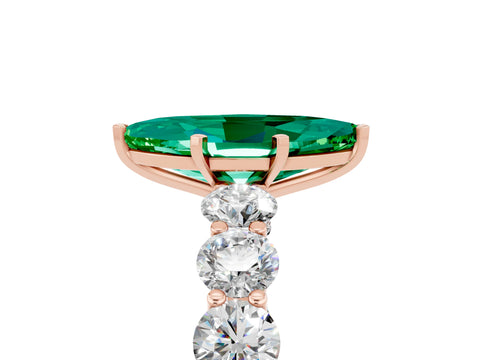 Rose gold Marquise Cut Emerald Prong Setting with Side Stones on a Pave Band_5