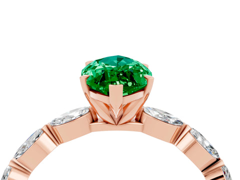 Rose gold Marquise Cut Emerald Ring with Marquise Side Stones and Prong Setting_4