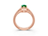 Rose gold Marquise Cut Emerald Ring with Milgrain Pavé Band and Four-Prong Setting_15