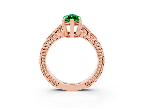 Rose gold Marquise Cut Emerald Ring with Milgrain Pavé Band and Four-Prong Setting_15