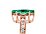 Rose gold Marquise Cut Emerald Ring with Milgrain Pavé Band and Four-Prong Setting_17