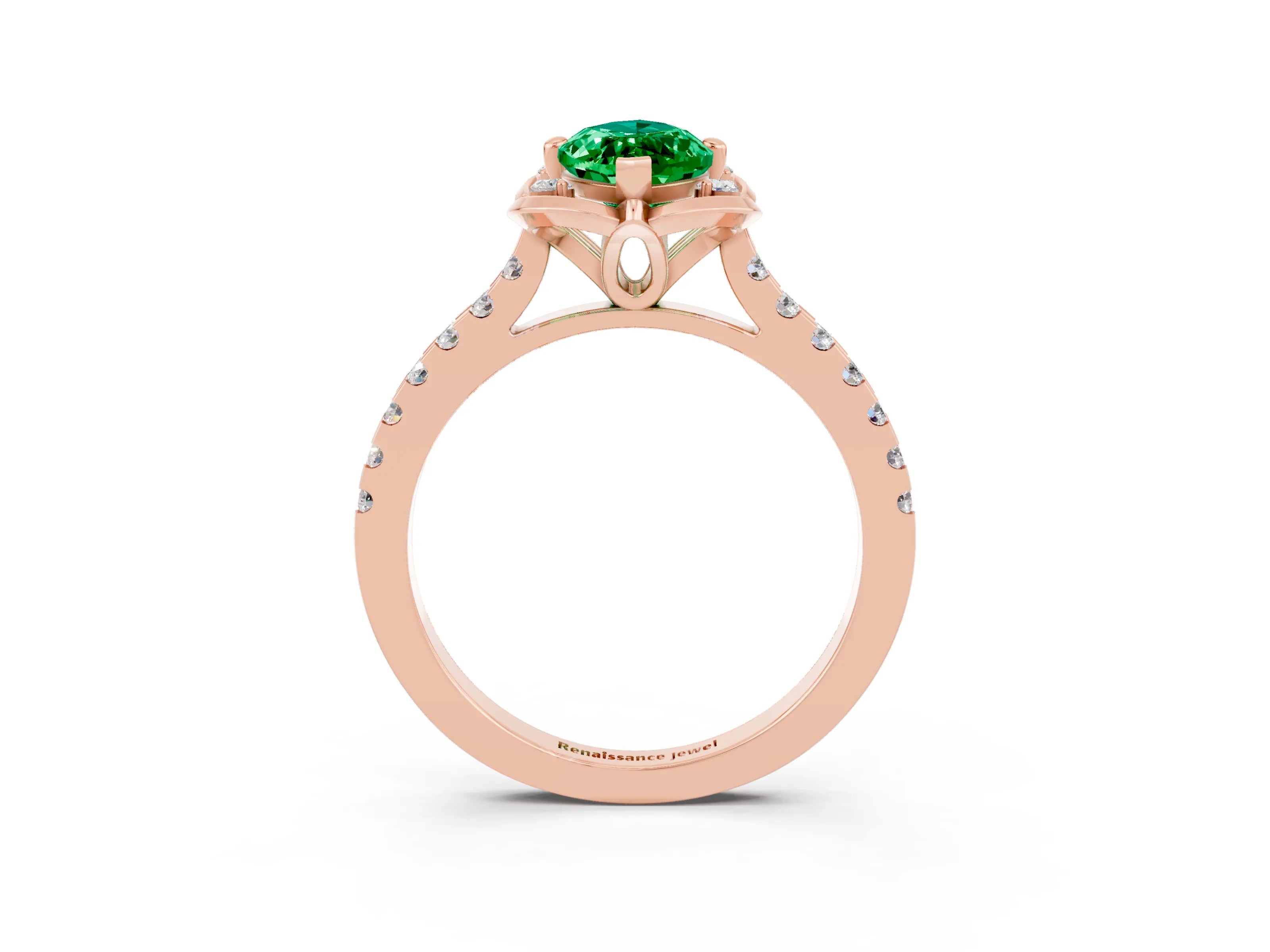Rose gold Marquise Cut Emerald Ring with Pavé Band and Floral Prong Setting_3