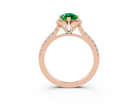 Rose gold Marquise Cut Emerald Ring with Pavé Band and Floral Prong Setting_3