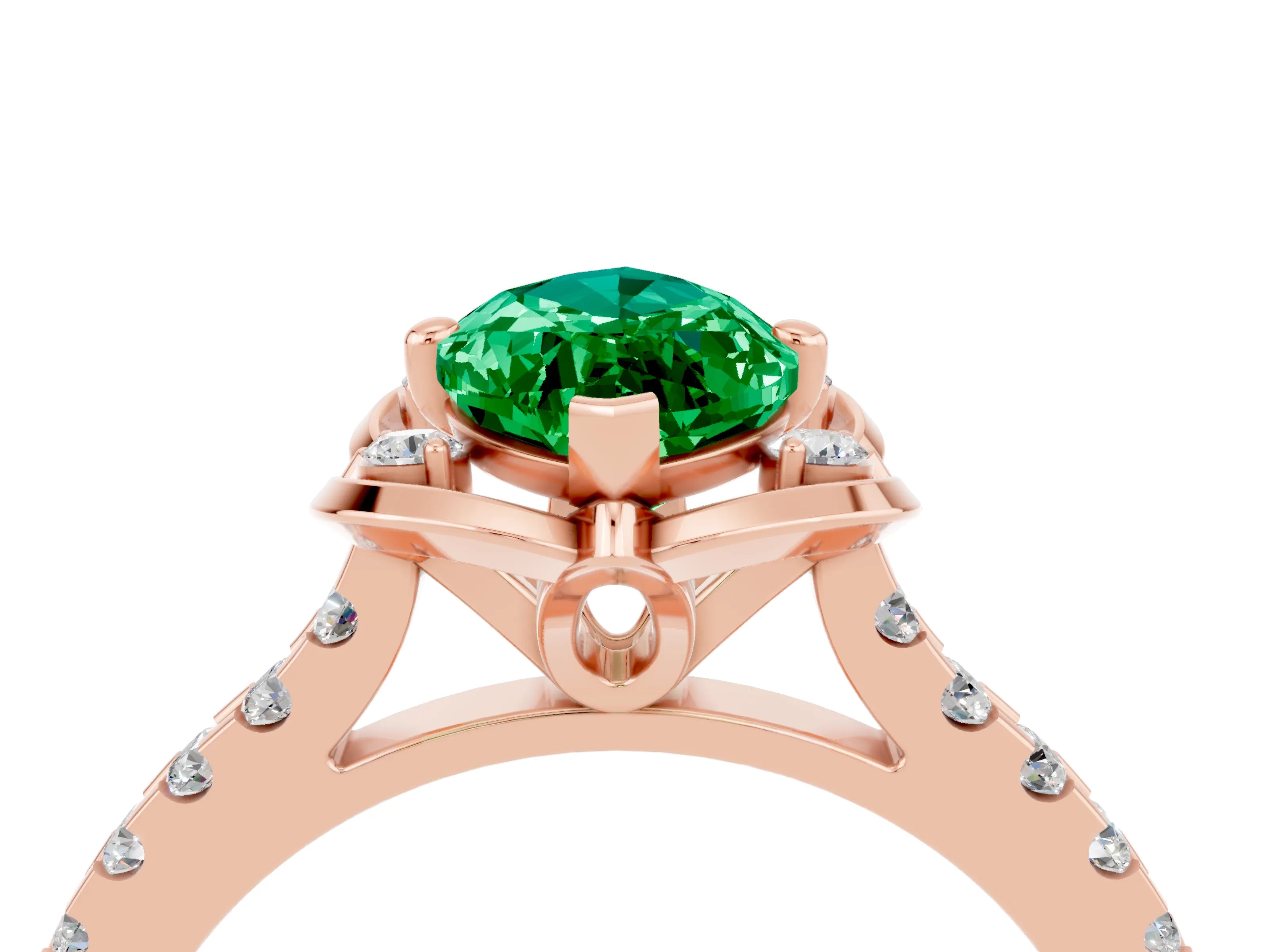 Rose gold Marquise Cut Emerald Ring with Pavé Band and Floral Prong Setting_4