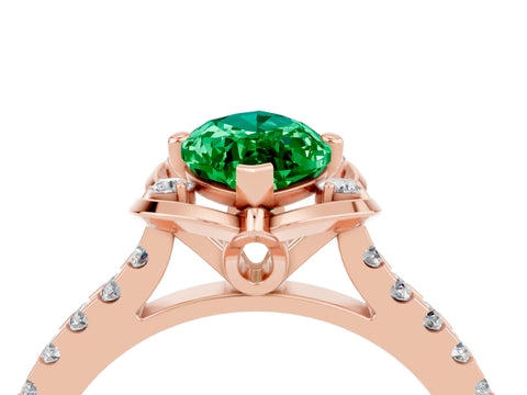 Rose gold Marquise Cut Emerald Ring with Pavé Band and Floral Prong Setting_4