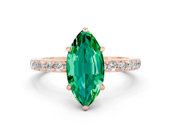 Rose gold Marquise Cut Emerald Pavé Engagement Ring with Round  Accents and Prong Setting