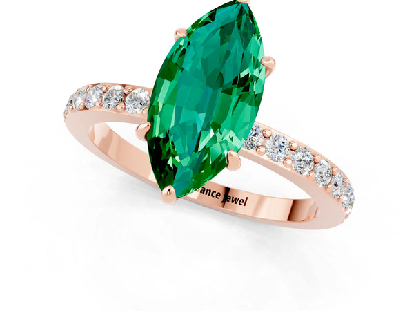 Rose gold Marquise Cut Emerald Pavé Engagement Ring with Round  Accents and Prong Setting