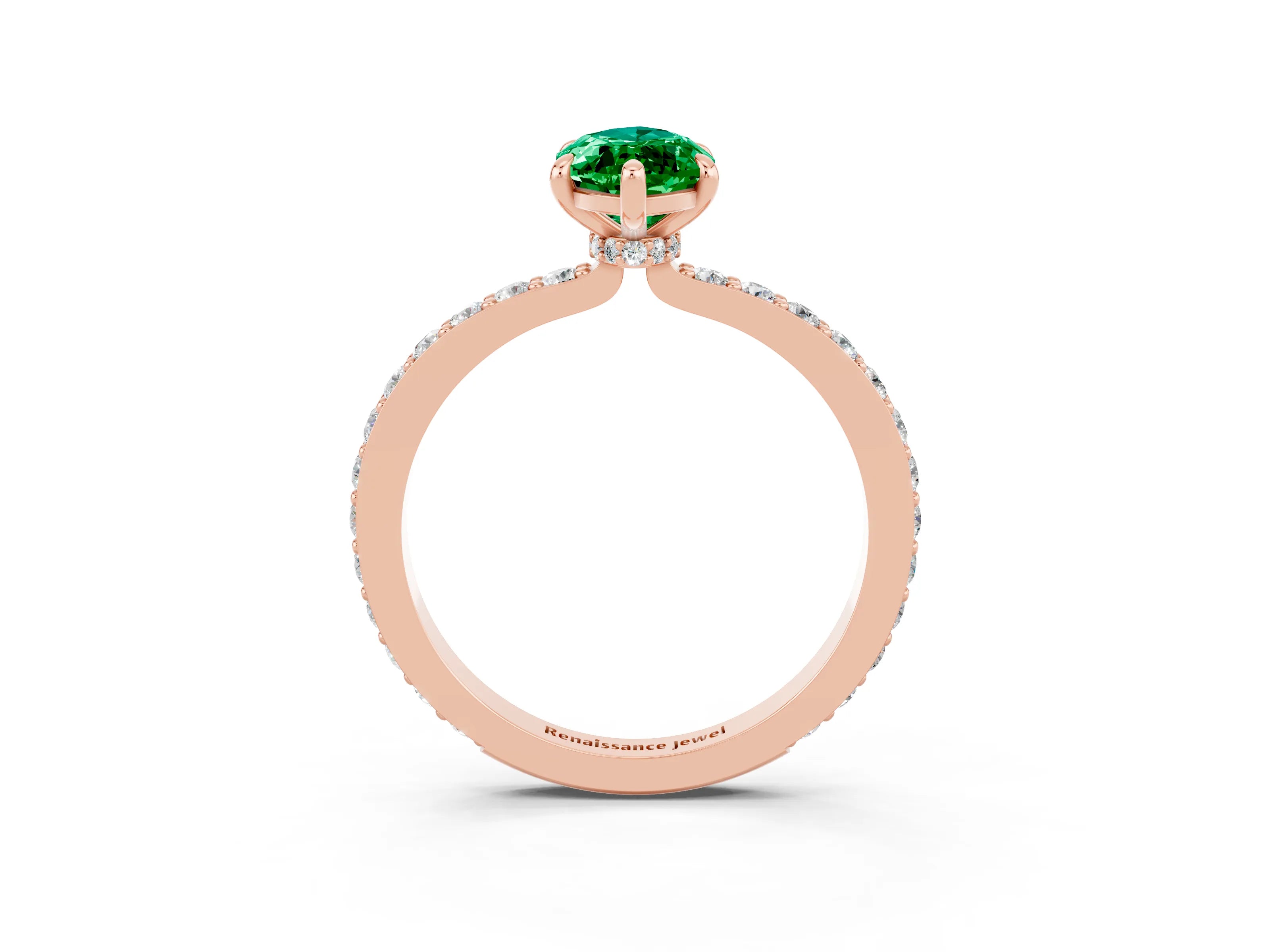 Rose gold Marquise Cut Emerald Ring with Pavé Band and Four-Prong Setting_3