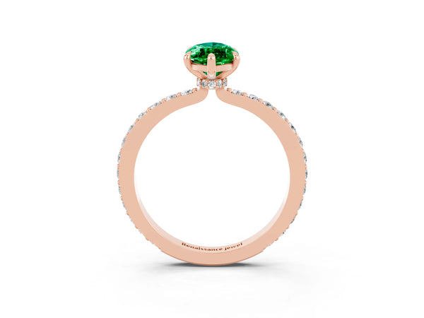 Rose gold Marquise Cut Emerald Pavé Engagement Ring with Round  Accents and Prong Setting