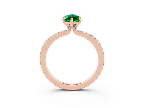Rose gold Marquise Cut Emerald Ring with Pavé Band and Four-Prong Setting_3