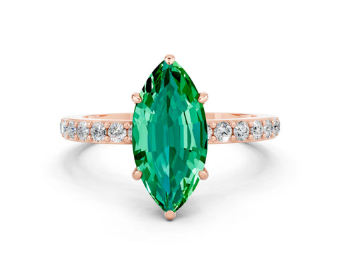 Rose gold Marquise Cut Emerald Ring with Pavé Band and Four-Prong Setting